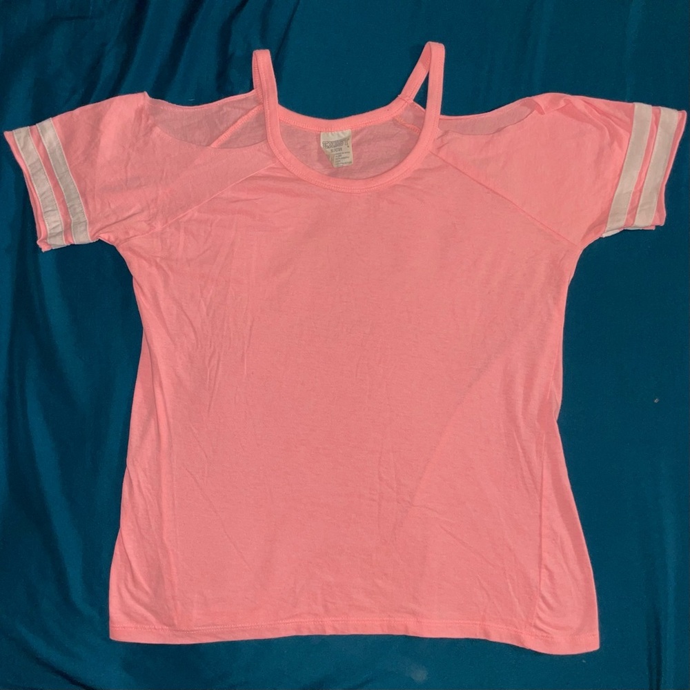 EXIST Pink Cut Off Shoulder Short Sleeve Baseball Stripe Tee Size Small Summer